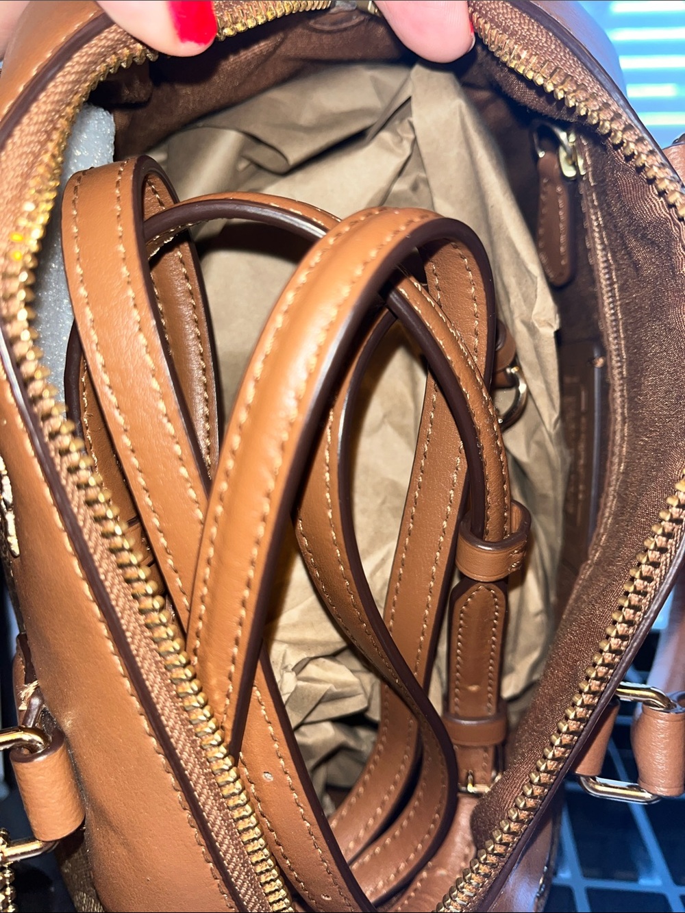 Coach Brown/Tan Signature Dome Satchel - Picture 8 of 11